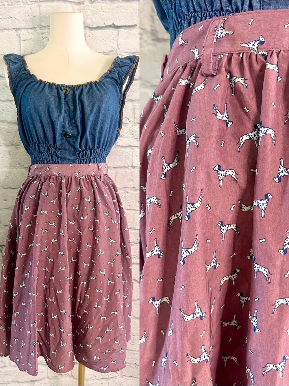 Xhilaration Midi Skirt Early 2000s Mauve Purple Dog Print Retro Hipster Pinup